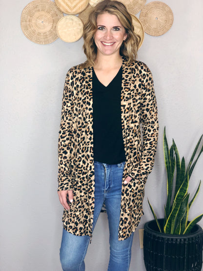 LEOPARD PRINT POCKET CARDIGAN