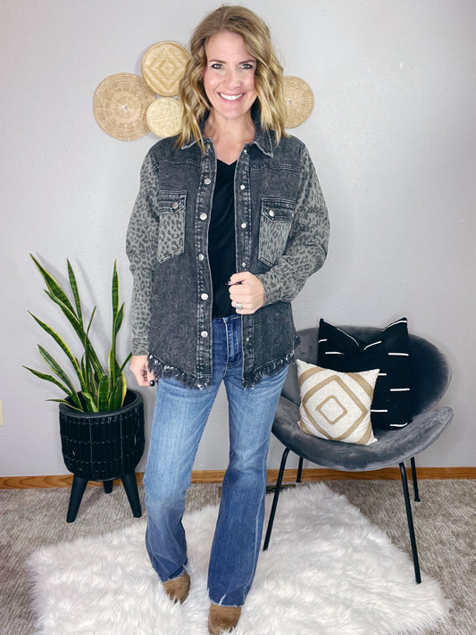 LEOPARD SNAP UP JEAN JACKET