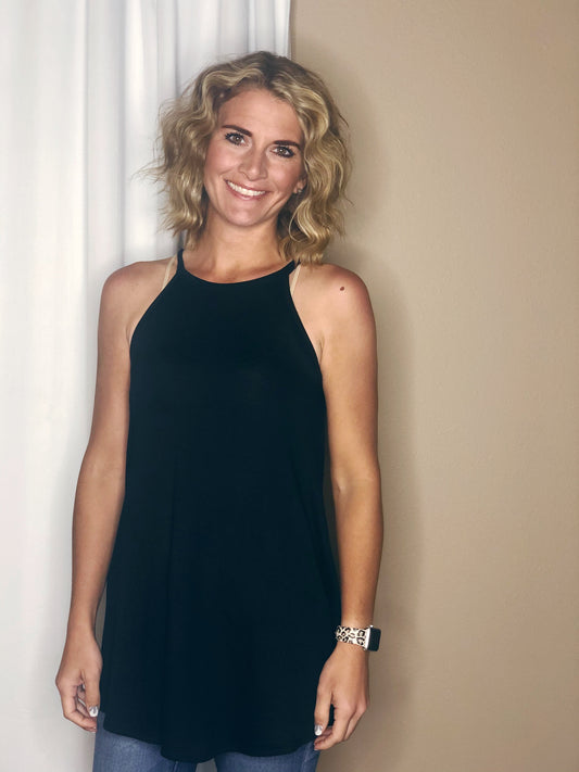 BLACK HALTER NECK TANK
