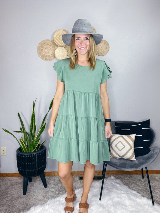 DOUBLE RUFFLE TIERED DRESS