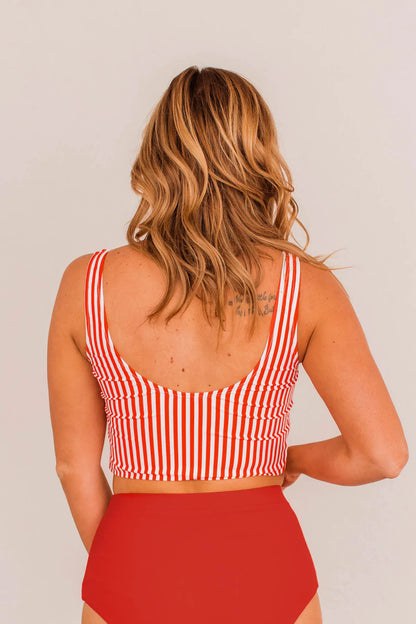 FRONT KNOT STRIPE SWIM TOP