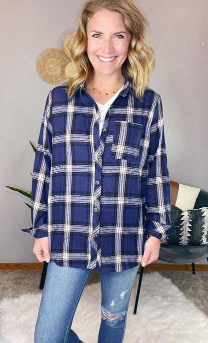 PLAID BUTTON DOWN TUNIC SHIRT