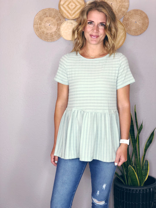 SAGE KNIT PEPLUM BABYDOLL TEE