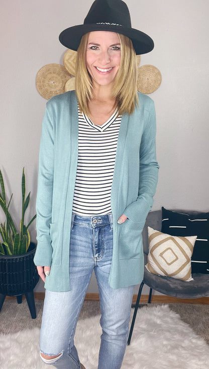 OPEN KNIT CARDIGAN W/ POCKETS