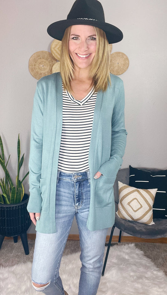 OPEN KNIT CARDIGAN W/ POCKETS