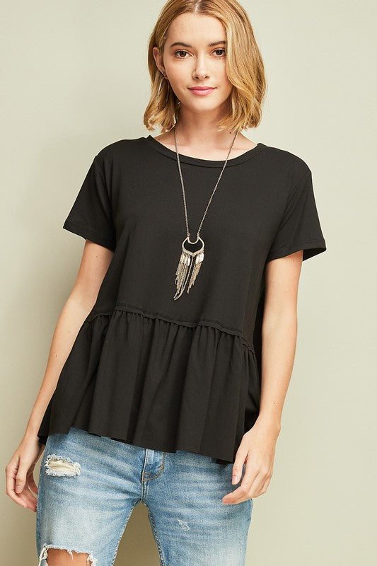 BLACK PEPLUM HEM TEE