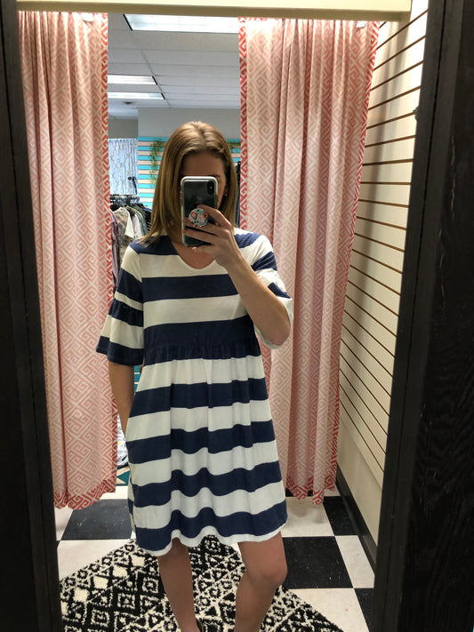STRIPED DRESS W/ BELL SLEEVE