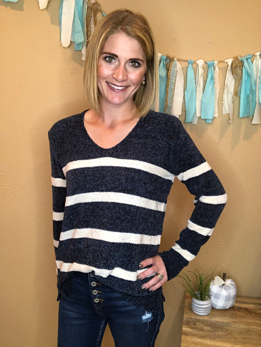 STRIPED CHENILLE SWEATER
