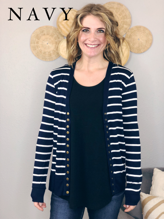 SNAP FRONT STRIPE CARDIGAN