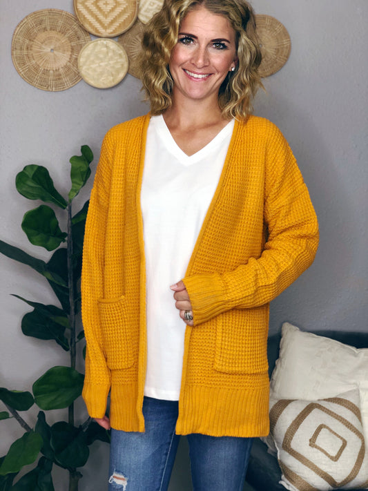 WAFFLE CARDIGAN W/ POCKET