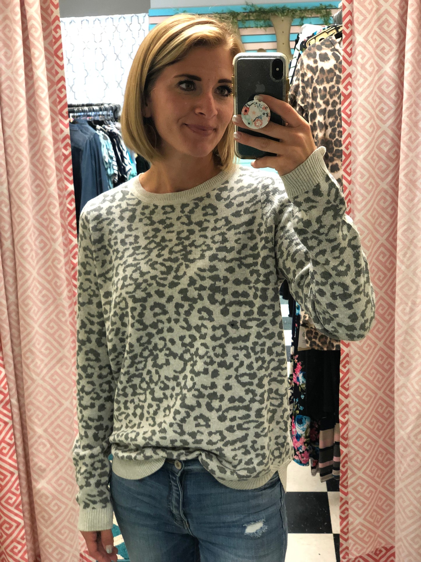 LEOPARD CREW NECK SWEATER