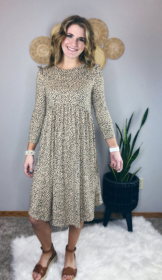 DOT PRINT W/ SLEEVE DETAIL DRESS