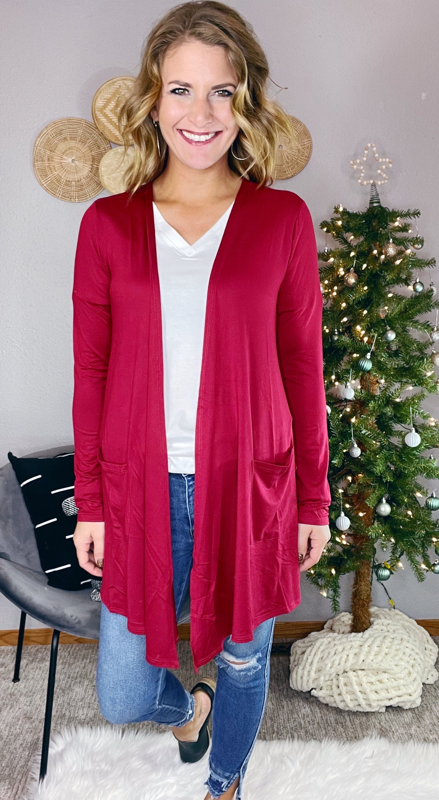 {BF} DRAPED CARDIGAN W/ POCKETS