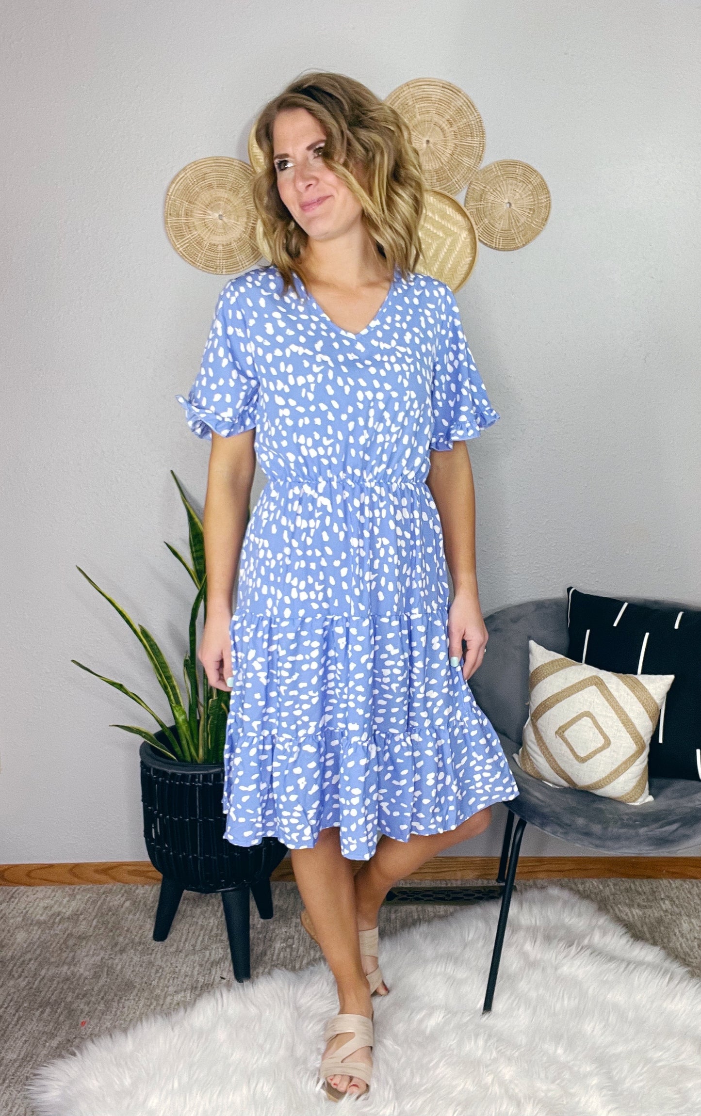 SPRING BLUE DOTTED DRESS