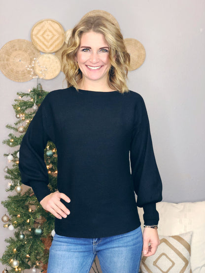 RIBBED BALLOON SLEEVE SWEATER