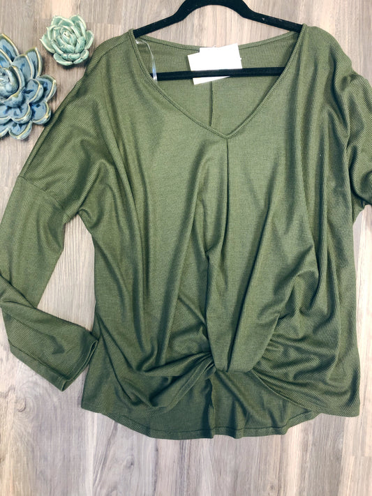 FRONT KNOT OLIVE TOP {EXTENDED SIZE}