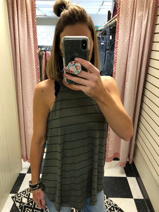 OLIVE STRIPE TANK
