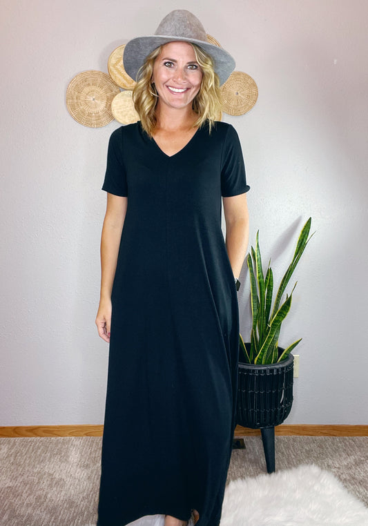 V NECK SHORT SLEEVE MAXI