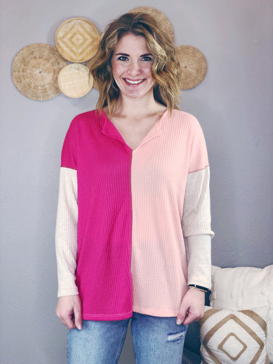 WAFFLE KNIT COLOR BLOCK