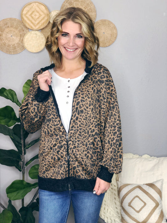 LEOPARD ZIP UP HOODIE