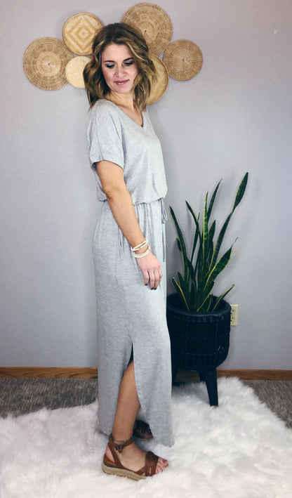 GREY ELASTIC WAIST DRESS