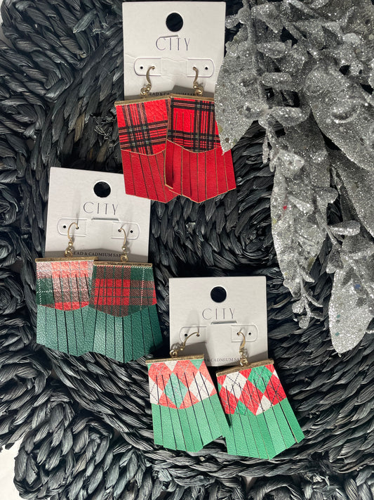 CHRISTMAS FRINGE LEATHER EARRING
