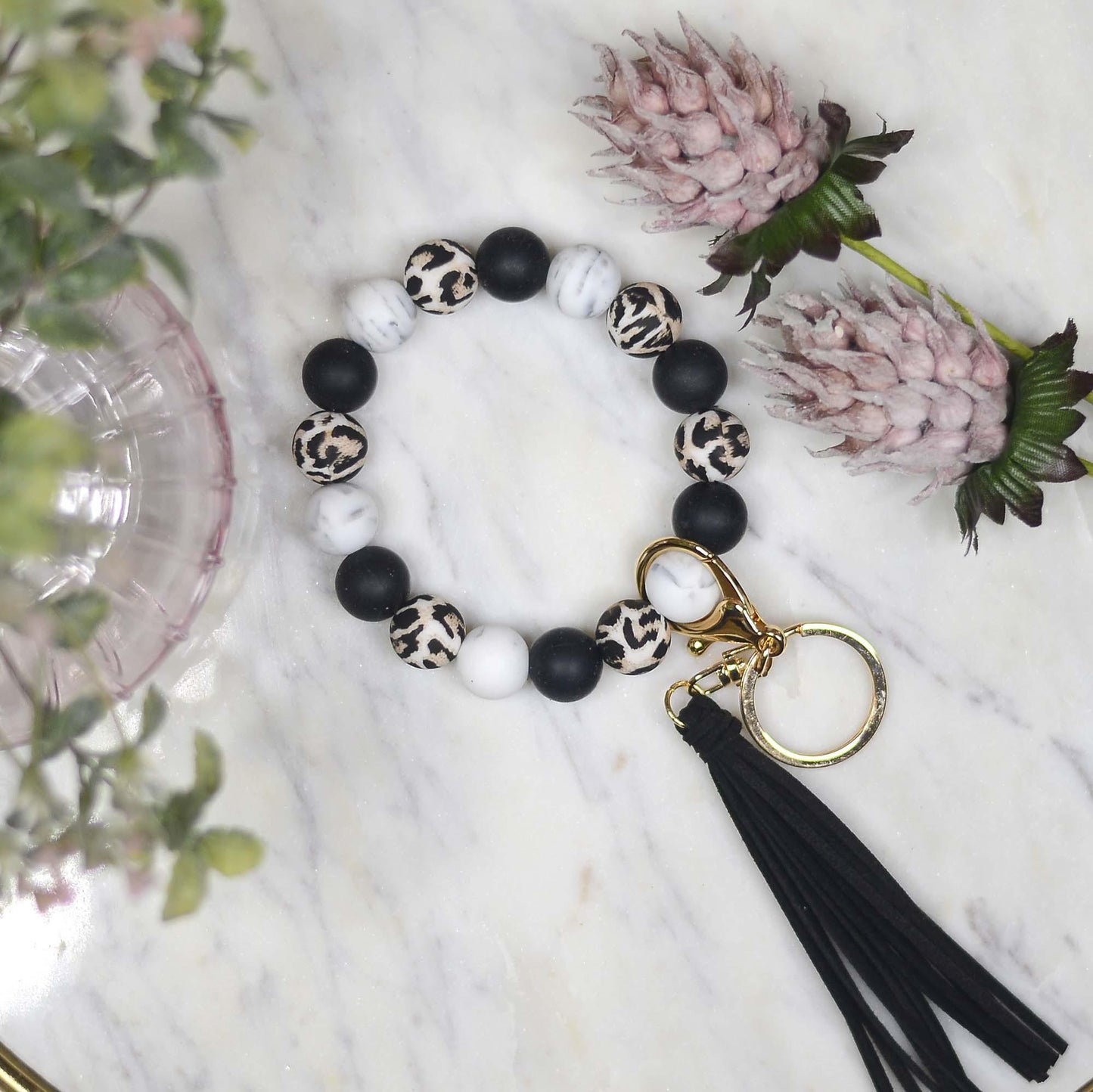 LEOPARD SILICON BEADED KEYCHAIN RING