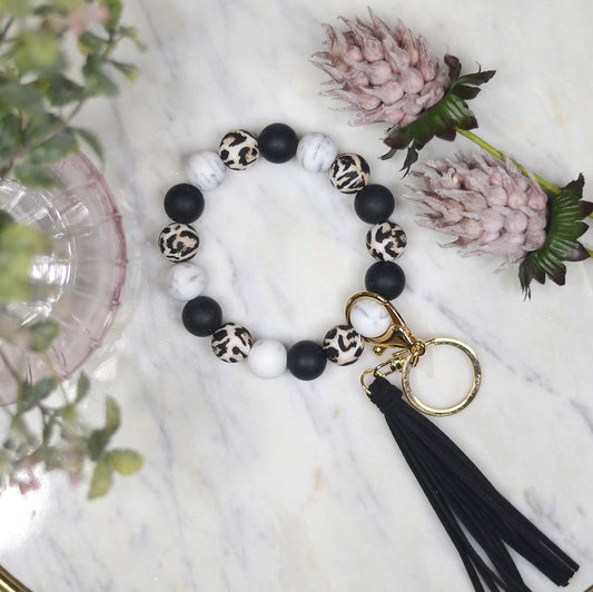 LEOPARD SILICON BEADED KEYCHAIN RING