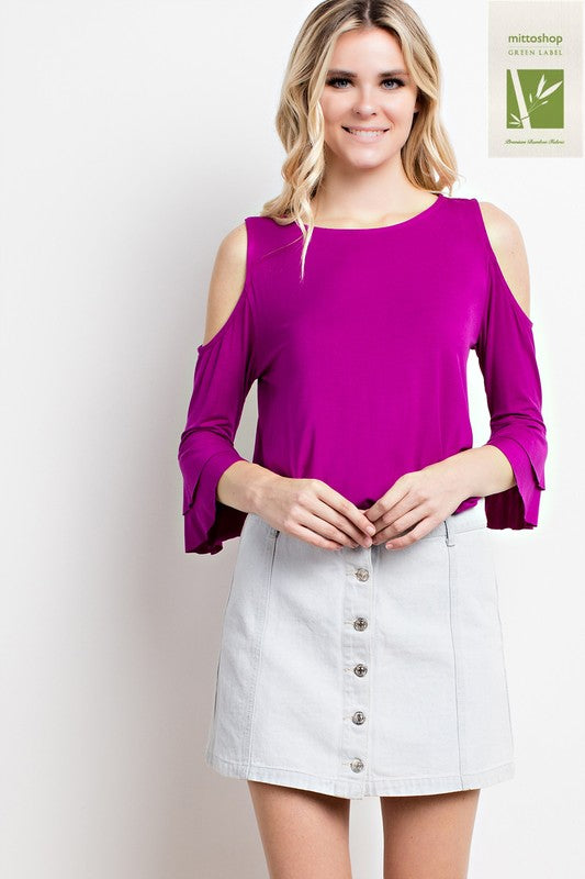COLD SHOULDER RUFFLE SLEEVE TUNIC