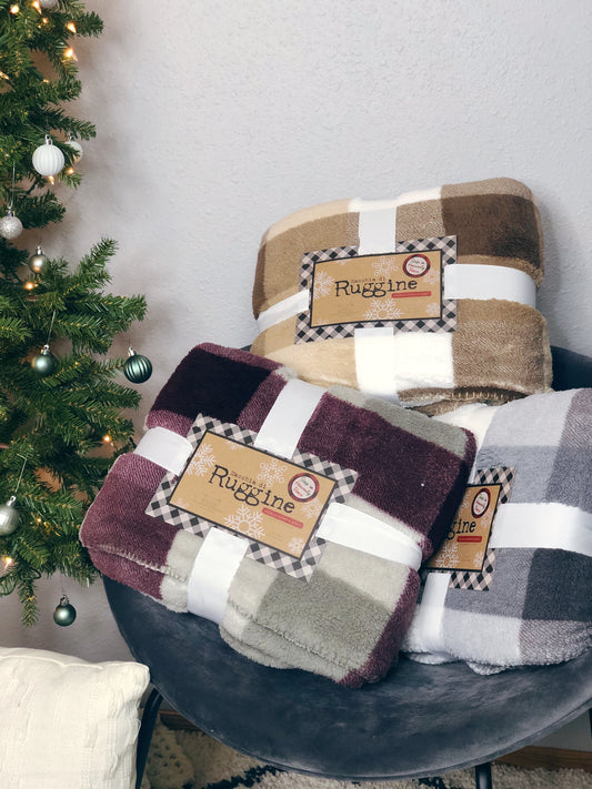 PLAID SHERPA THROW BLANKET