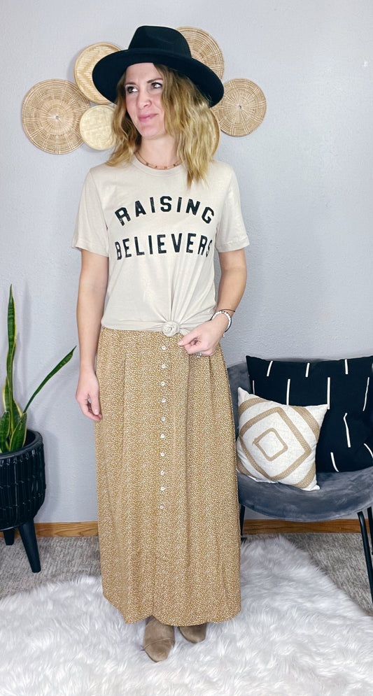 LEOPARD BUTTON FRONT MAXI SKIRT