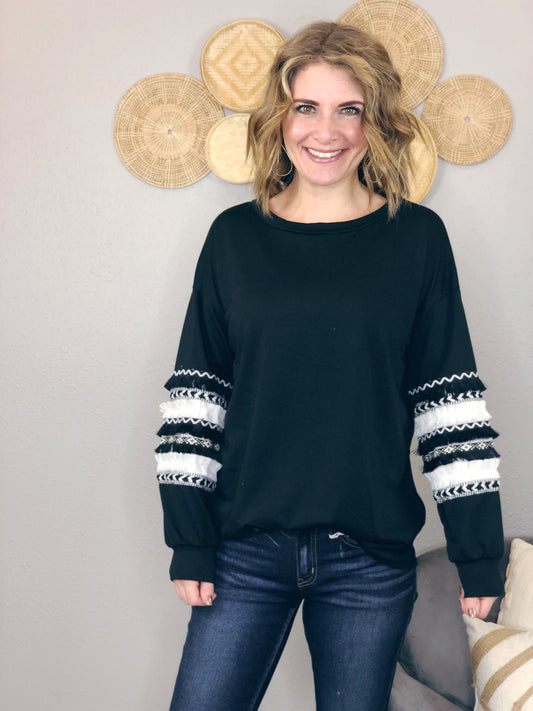 BLACK TERRY RUFFLED TOP