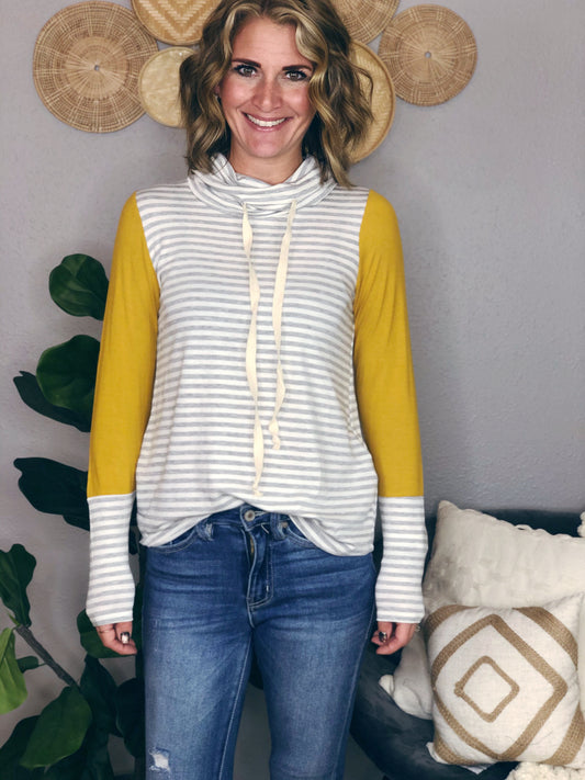 FALL STRIPE COWL NECK TOP
