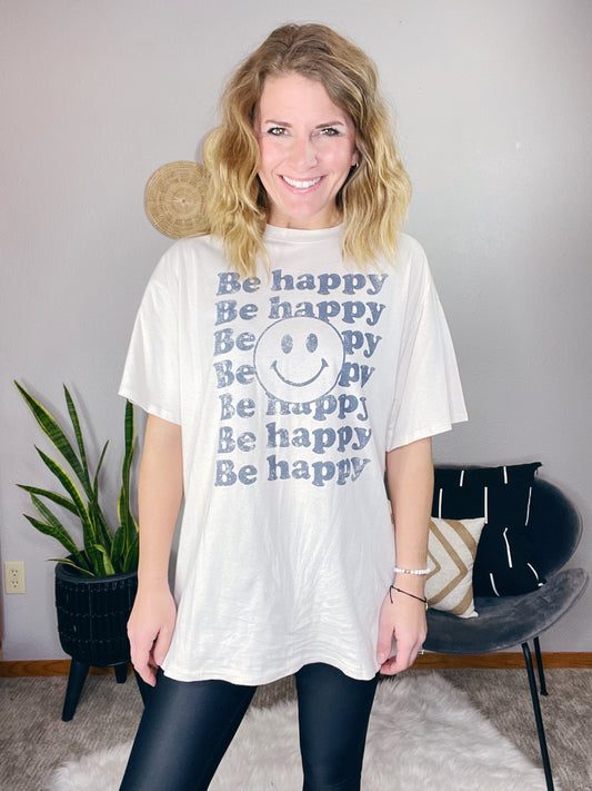 BE HAPPY GRAPHIC BOYFRIEND TEE