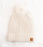 BEIGE SLOUCHY KNIT HAT W/ POM ACCENT