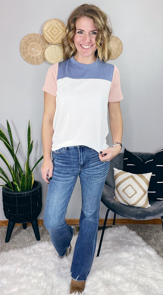 COLOR BLOCK PEACH TEE