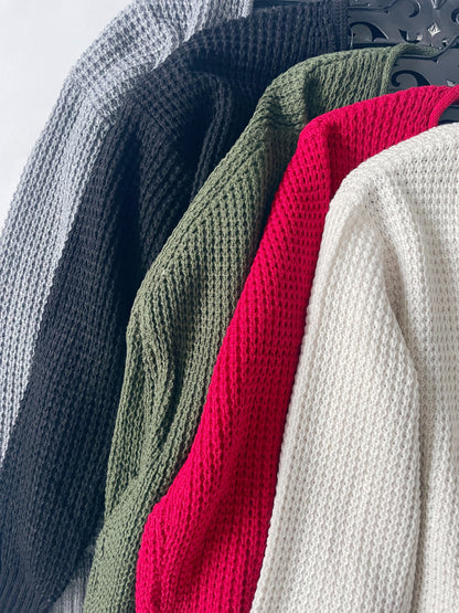 LOW GAUGE WAFFLE CARDIGAN SWEATER