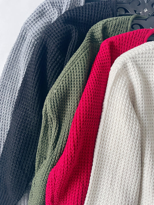 LOW GAUGE WAFFLE CARDIGAN SWEATER