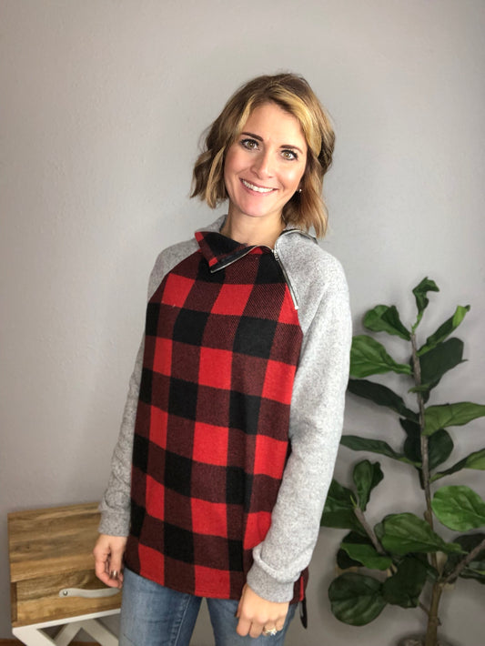 BUFFALO PLAID COWL NECK