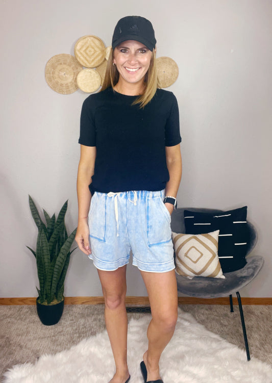 ACID WASH DRAWSTRING SHORTS