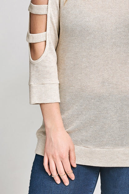 WAFFLE KNIT COLD SHOULDER TOP