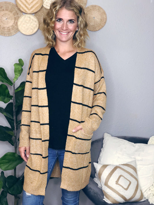 STRIPE TUNIC CARDIGAN W/ POCKETS