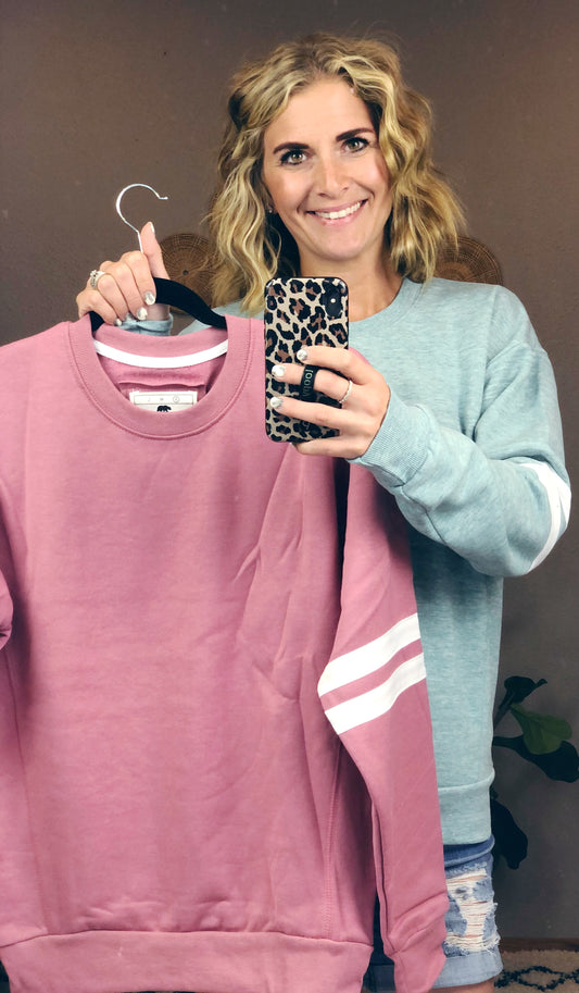 STRIPE SLEEVE COZY SWEATER