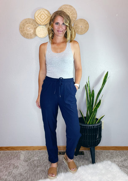 COTTON DRAWSTRING ROLLED HEM PANT