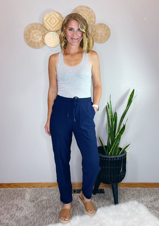 COTTON DRAWSTRING ROLLED HEM PANT