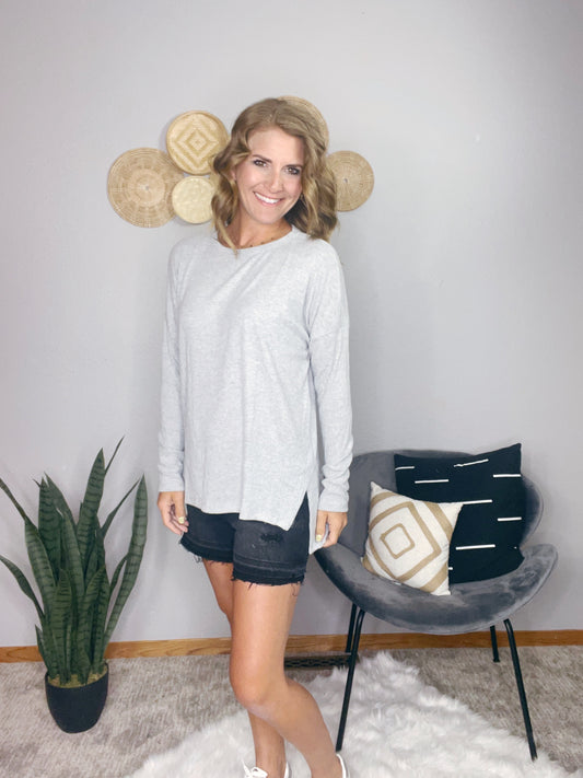 CREW NECK GREY WAFFLE TOP