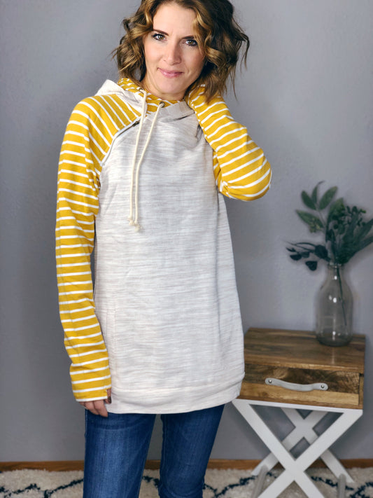 MUSTARD STRIPED DOUBLE HOODIE