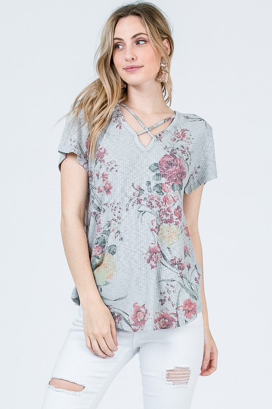 FLORAL CRISS CROSS TEE