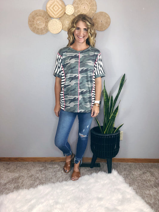 CAMO AND STRIPE COLOR BLOCK