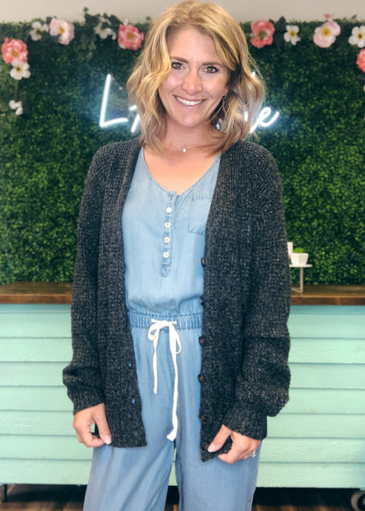 WAFFLE BUTTON FRONT CARDIGAN